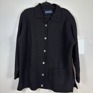 Karen Scott II Pure Wool Cardigan Jacket, Pockets, Button Front, Black 2X